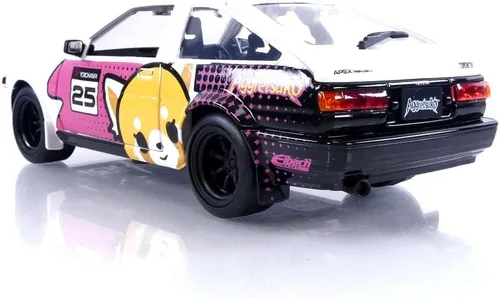 Miniatura 4 de Jada Toys Sanrio 1:24 1986 Toyota Trueno (AE86) - Figura de coche fundido a presión y Aggretsuko, juguetes para niños y adultos (33725)