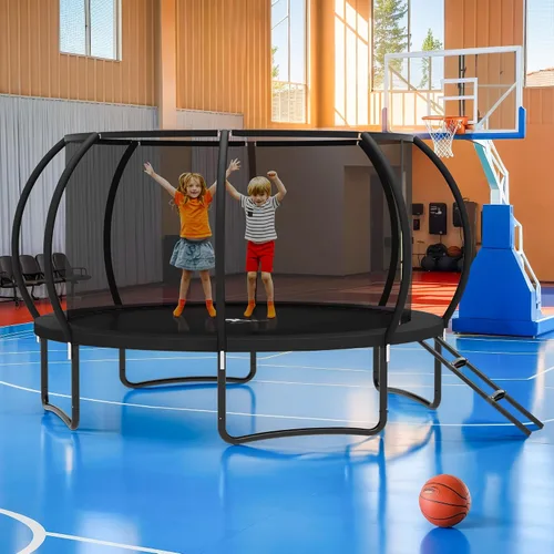 Miniatura 7 de Trampolín para exteriores, trampolines de 10 pies con red de cierre y escalera, trampolín recreativo redondo para niños y adultos con aprobación