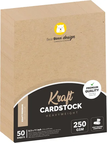Papel grueso de cartulina Kraft, 50 hojas, 8.5 x 11 pulgadas, peso pesado, 92 libras, cartulina para manualidades y fabricación de tarjetas de