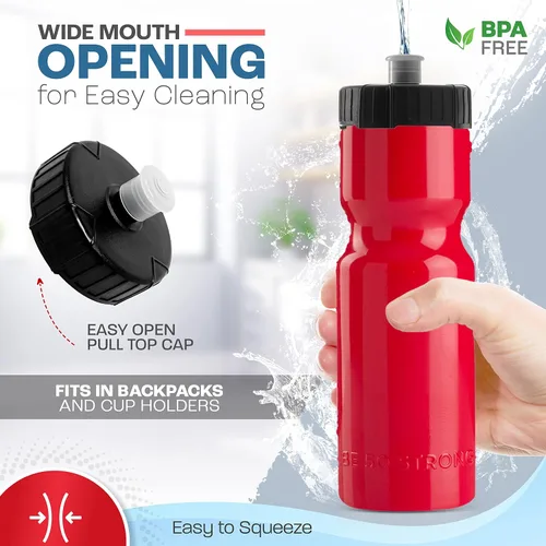 Miniatura 2 de Botellas de agua deportivas 50 Strong – Botellas de plástico reutilizables de 22 oz libres de BPA con tapa de tracción – Fabricadas en EE. UU. – Rojo