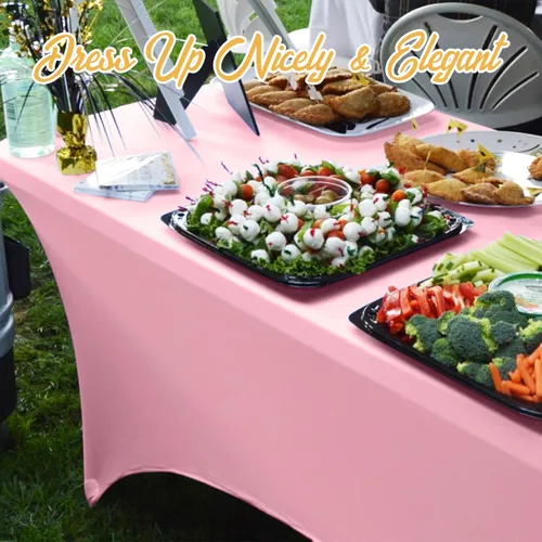 Miniatura 7 de BRILLMAX - Paquete de 6 fundas de mesa ajustadas de spandex rosa de 1,8 m - Manteles elásticos de 1,8 m para manteles rectangulares de 6 pies, tela