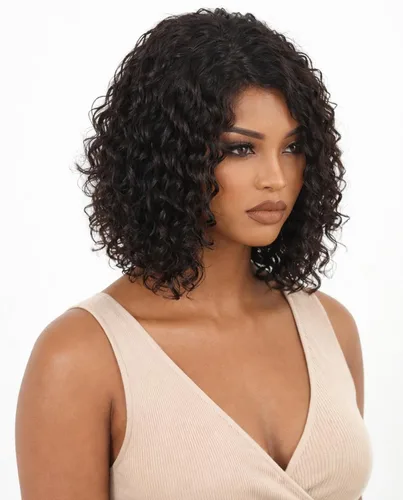 Peluca de cabello humano rizado profundo de 12 pulgadas para mujer, peluca de encaje frontal sin pegamento, cabello Remy brasileño rizado Jerry,
