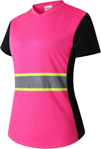 Miniatura 11 de Playera de Seguridad para Mujer, Camiseta Reflectante de Alta Visibilidad para Mujer con Patrón Reflectante Inusual, Manga Corta Transpirable