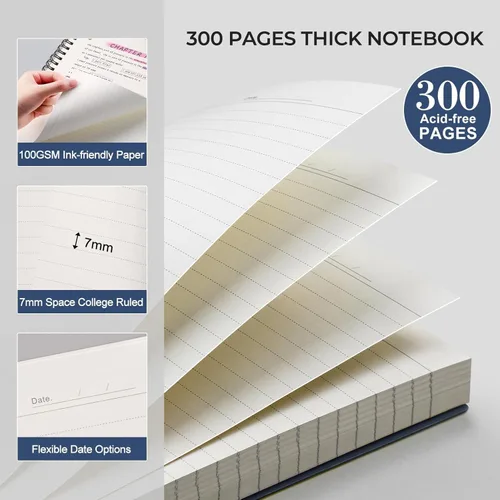 Miniatura 4 de AHGXG Cuaderno de espiral con rayas universitarias - Cuaderno perforado de espiral A4 de 8.5 x 11 pulgadas, 300 páginas perforadas fáciles