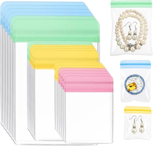 Miniatura 12 de Clabby 120 bolsas de joyería de PVC transparente, bolsa de almacenamiento de joyas de plástico, anillos transparentes, aretes, bolsas antideslustre