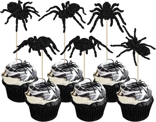 Miniatura 29 de Rsstarxi Paquete de 36 adornos para cupcakes de Halloween, murciélagos con purpurina, palitos de calabaza y calabazas, sombrero de bruja