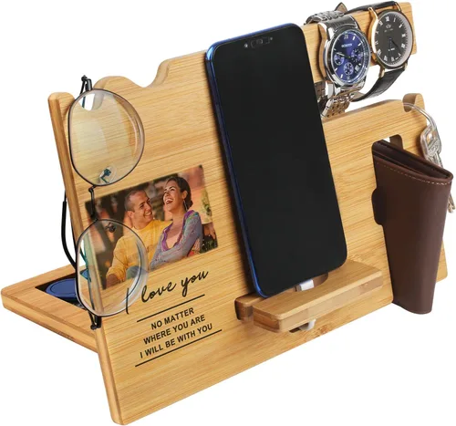 Regalo del día de San Valentín para él, estación de acoplamiento de madera personalizada para hombres, regalos para aniversario, marido, novio, idea