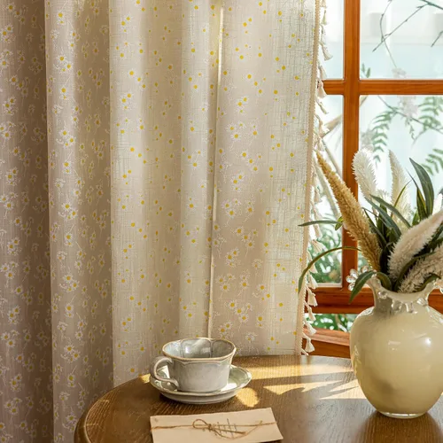 Miniatura 23 de Cortinas florales de granja semiopacas para sala de estar, de 63 pulgadas de largo, mezcla de lino y algodón, paneles de cortina de ventana cortos