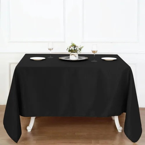 Balsa Circle Mantel cuadrado negro de poliéster de alta calidad de 90 x 90 pulgadas, suministros de decoración de vajilla para bodas, fiestas,