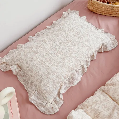 Miniatura 29 de BuLuTu Funda de almohada de algodón para niños pequeños, tamaño estándar, estampado de flores de Galsang, suave funda de almohada de viaje con borde