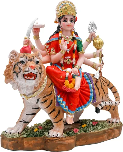 Miniatura 6 de alikiki Diosa hindú Durga Estatua grande – 8.5 pulgadas Dios indio Durga MATA Ídolo en la estatua de tigre India Murti Casa Oficina Templo Mandir