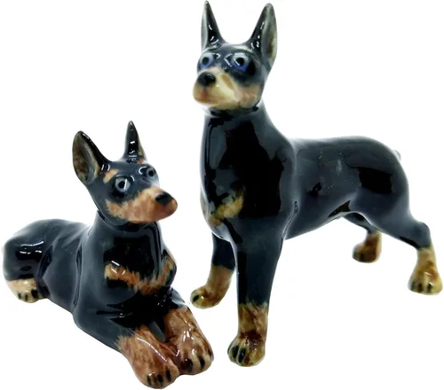 Miniatura 11 de WitnyStore Pequeño perro de pastor alemán alsaciano de pie negro y marrón de 3 pulgadas, hecho a mano, hecho a mano, de cerámica, cachorros, perros