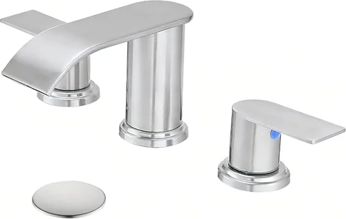 Miniatura 13 de Grifo de lavabo de baño en cascada de 4 pulgadas de níquel cepillado con llave de lavabo de baño con drenaje emergente de 2 o 3 agujeros, grifo