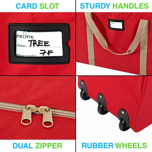 Miniatura 6 de Bolsa de almacenamiento rodante para árbol de Navidad ProPik, se adapta a árboles de hasta 9 pies, 28 pulgadas x 16 pulgadas x 60 pulgadas, Rojo