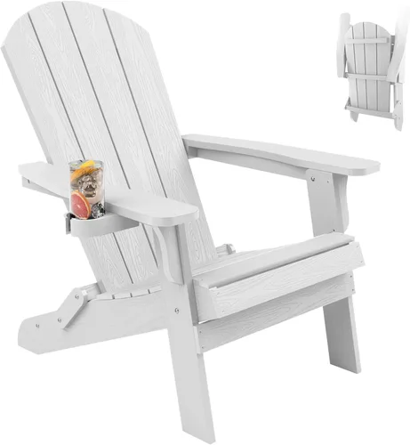 Miniatura 31 de YEFU Silla Adirondack, silla Adirondack de plástico de gran tamaño, sillas plegables para exteriores con soporte para tazas, silla de césped