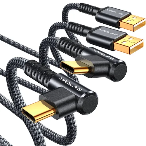 Miniatura 14 de MRGLAS Cable de carga USB C de 3.2A, [4 unidades, 10+6.6+3.3+1.6 pies] USB A a USB C en ángulo recto chapado en oro tipo C cargador de carga rápida