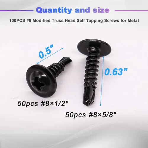Miniatura 3 de mxuteuk Tornillos autorroscantes con cabeza de truss #8 × 1/2 y 5/8 pulgadas, tornillos autorroscantes de acero inoxidable 410 para metal