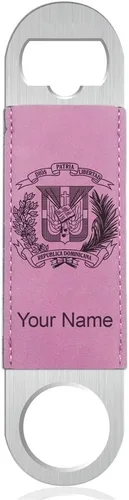 Miniatura 9 de LaserGram Abrebotellas, escudo de armas República Dominicana, grabado personalizado incluido (cuero sintético, negro y dorado)