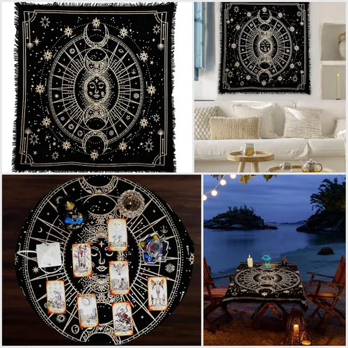 Miniatura 2 de Indian Consigners Paño de Altar de Fases Lunares Tarot Celestial Cubo Cuadrado Colgante de Pared Mantel para Lugares Sagrados Decoración del Hogar