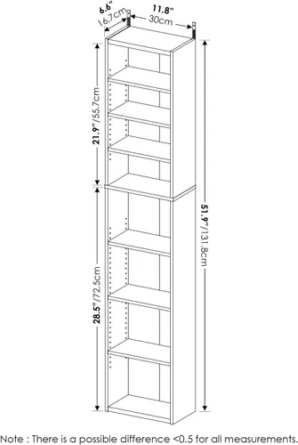 Miniatura 3 de Furinno Indo - Estantería para DVD de 8 niveles, estante para CD, estantería multimedia con estantes ajustables, gabinetes de almacenamiento