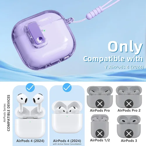 Miniatura 2 de (con bloqueo de seguridad) Funda transparente compatible con fundas de AirPods de 4ª generación con kit de limpieza, funda transparente de TPU suave