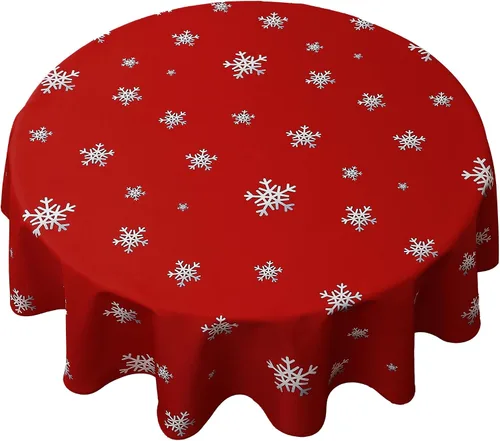 Mantel decorativo navideño, cobertor de mesa de color gradiente con copos de nieve rojos festivos, resistente al agua, para cenas de picnic, bufé,