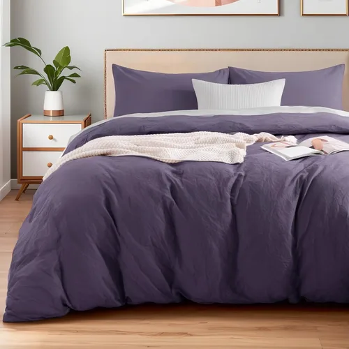 Miniatura 69 de NEXHOME PRO Funda de edredón Twin XL 100% algodón lavado, transpirable, duradera, texturizada, similar al lino, juego de ropa de cama para el hogar