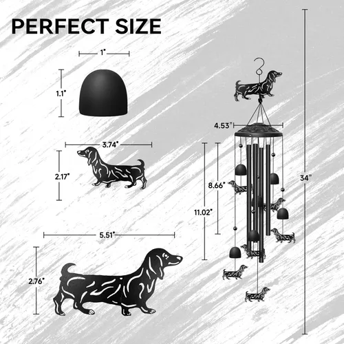 Miniatura 2 de Campanillas de viento de perro salchicha para exteriores, campanillas de viento decorativas, regalos de perro salchicha para mujeres/hombres, Negro