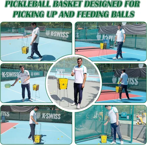 Miniatura 7 de Colector de tolva de pickleball con ruedas, capacidad de 40 bolas de pickleball, parte superior ligera de pickleball, herramienta de recolección