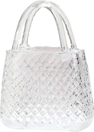 Florero para flores, florero transparente para flores, 11.4 x 8.1 x 3.5 pulgadas, bolso de cristal decorativo para centros de mesa, mesa de boda