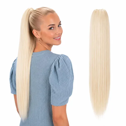 Miniatura 11 de CAISHA 24 "Hairpiece Cola de caballo Clip en la extensión de pelo largo recto negro H601