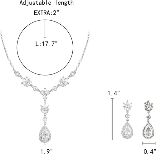 Miniatura 4 de EleQueen Teardrop Bridal Jewelry Set for Wedding, Costume Prom Cubic Zirconia Necklace Earrings for Bride Bridesmaids