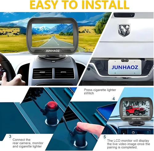 Miniatura 2 de Cámara de visión trasera para coche JUNHAOZ, cámara de respaldo para coche, camiones, SUV, camioneta, monitor IPS de 4.3 pulgadas