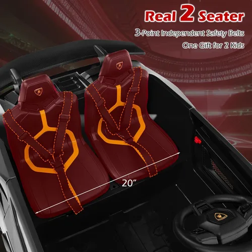 Miniatura 4 de Costzon Lamborghini con licencia. Auto de batería de 24V y 4WD de 2 plazas para niños con control remoto, vehículos eléctricos con luces LED