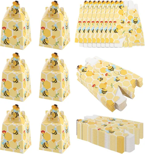 Miniatura 8 de Cyblinia 100 cajas de dulces de abeja, cajas de regalo de colmena, cajas de regalo de abejas con cintas para decoraciones de fiesta de cumpleaños