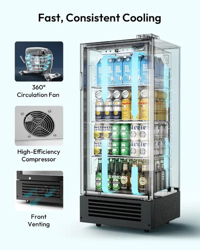 Miniatura 3 de EUHOMY Refrigeradores comerciales de 6 pies cúbicos con puerta de vidrio templado doble, refrigerador de bebidas con cerradura y estantes