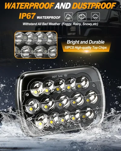 Miniatura 5 de CO LIGHT Faros delanteros LED rectangulares de 7 x 6, 5 x 7, haz alto/bajo, faros delanteros sellados compatibles con Cherokee XJ Wrangler YJ