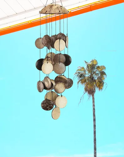 Miniatura 2 de Campanillas de viento de cáscara de coco para exteriores, campanillas de viento de madera hechas a mano de bambú para exteriores, mitad superior