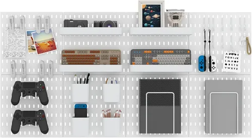 Miniatura 7 de MULSAME Kit de Combinación de Tablero Perforado, Conjunto de Almacenamiento Montado en Pared con 8 Tableros Perforados y 32 Accesorios Colgantes