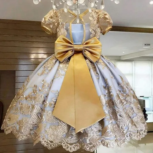 Miniatura 2 de NNJXD - Elegante vestido de princesa con cinturón de lazo de tul de algodón y estampado de flores