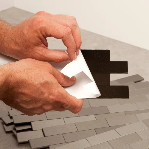 Miniatura 7 de Azulejos adhesivos de Aspect para salpicadero, de metal mate, diseño de tipo metro, para cocina y baño, Plateado