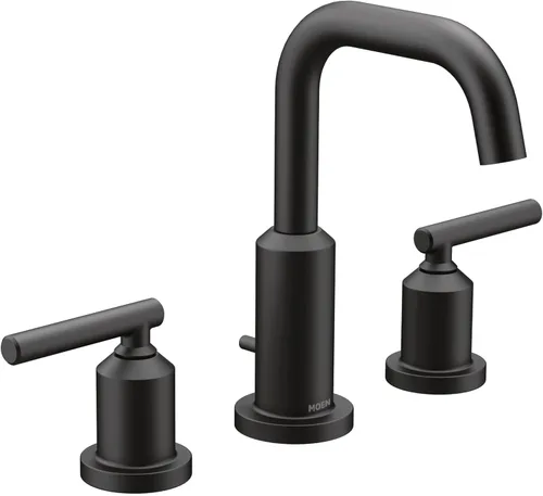 Moen Gibson Grifo de Lavabo de Baño Moderno de Arco Alto Extenso de Dos Manijas Negro Mate, Grifo de Baño Moderno para Lavabos de Baño de Tres