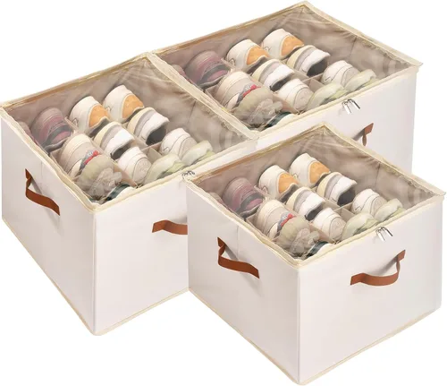 Miniatura 10 de Caja organizadora de zapatos, paquete de 2, organizador de almacenamiento de zapatos con cubierta transparente, divisores ajustables para 16-32