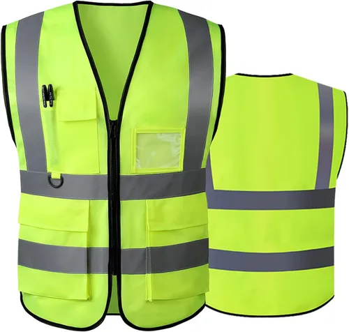 Chaleco de seguridad reflectante de alta visibilidad para hombres y mujeres con bolsillos y cremallera frontal cumple con los estándares ANSI/ISEA