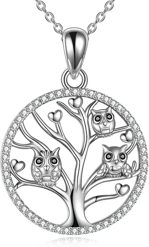 Owl Gift for Women Owl Tree of Life Pendant Necklace for Women 925 Sterling Silver Tree of Life Owl Jewelry Gift for Women Mother