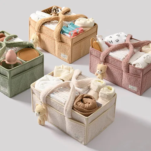 Miniatura 8 de PeraBella Organizador de pañales para bebé con asa, cesta de regalo de ducha para niños y niñas, cesta de almacenamiento de pañales portátil
