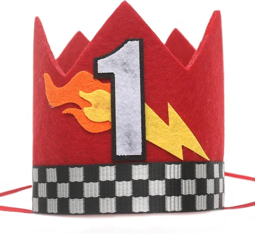 Corona de primer cumpleaños de coche de carreras, sombrero rojo de cumpleaños de piloto de carreras, pequeño