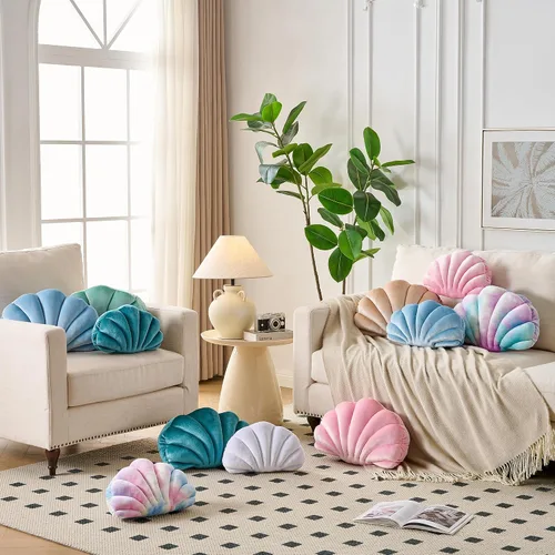 Miniatura 4 de XIAIJIA Seashell - Almohada decorativa con forma de concha marina, almohada de lanzar con forma de concha, almohada de playa con inserto 3D