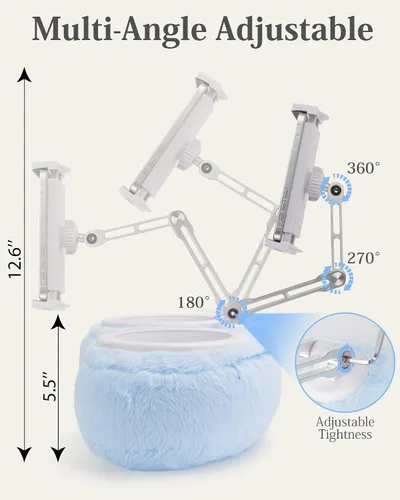 Miniatura 4 de SHUWEI Almohada para Kindle de regazo, soporte ajustable de aluminio con brazos y cuencos para aperitivos, clip giratorio de 360° para Kindle