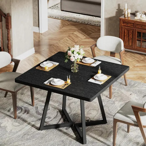Miniatura 8 de Tribesigns Mesa de comedor cuadrada para 2, mesa de comedor industrial de 31.5 pulgadas con base de metal, mesa de cocina para comedor, espacio